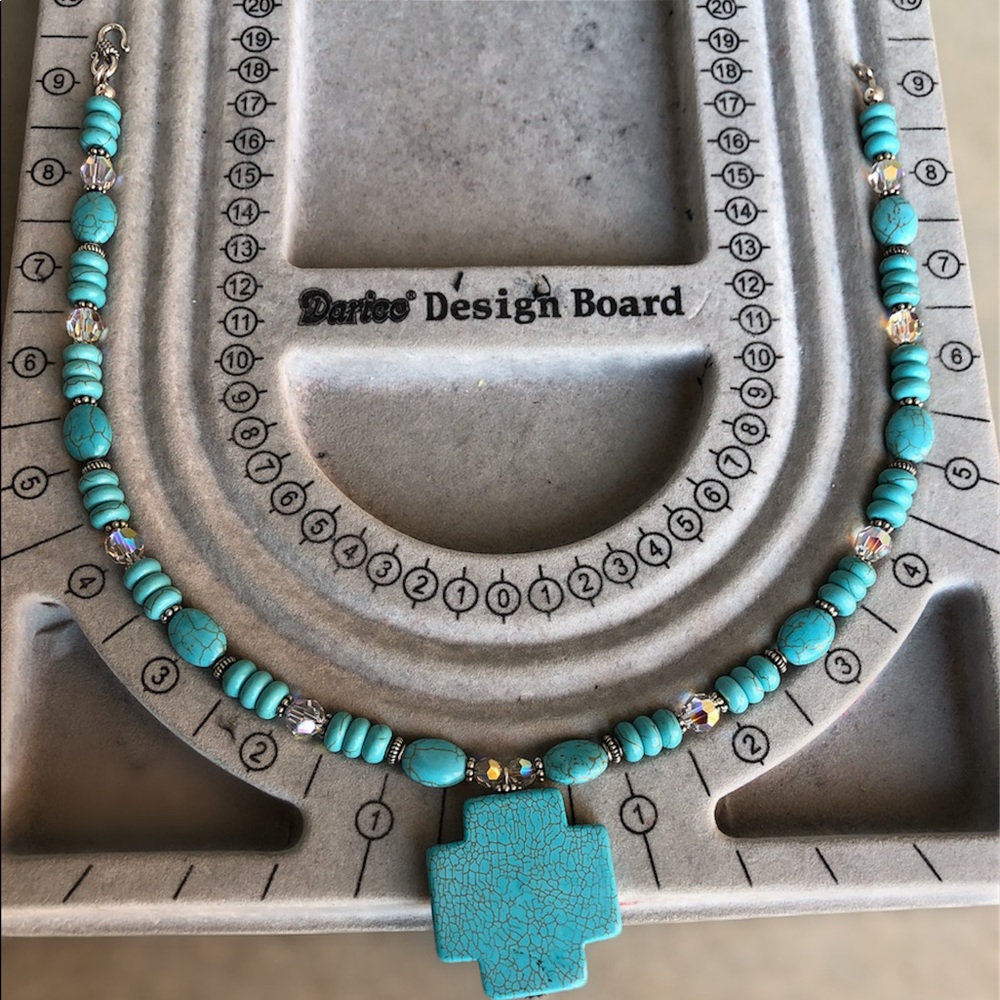 Turquoise Cross Pendant Sterling Silver Necklace